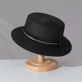 Load image into Gallery viewer, Big head circumference French flat top straw hat women's summer flat edge British retro small brim top hat sunshade sun protection hat vacation men