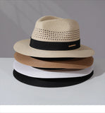 Load image into Gallery viewer, Straw hollow Panama straw hat men and women summer seaside vacation beach hat jazz hat sun visor top hat