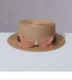 Load image into Gallery viewer, Old money wind flat top straw hat women's French bow elegant top hat summer sunshade sunscreen hat seaside vacation hat