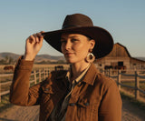 Load image into Gallery viewer, Classic Dark Brown Western Fedora Cowboy Hat, Minimalist Wide Brim Ranch Cowgirl Hat for Women