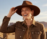 Load image into Gallery viewer, Classic Dark Brown Western Fedora Cowboy Hat, Minimalist Wide Brim Ranch Cowgirl Hat for Women