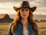 Load image into Gallery viewer, Dark Brown Western Cowboy Hat, Turquoise Stone Band Cowgirl Hat, Vintage Boho Rodeo Hat