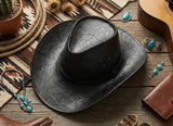 Load image into Gallery viewer, Black Embossed Leaf Western Cowboy Hat, Southwest Navajo Hand Stitched Cowgirl Hat, Vintage Ranch Rodeo Hat for Women