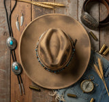 Load image into Gallery viewer, Vintage Distressed Western Cowboy Hat, Evil Eye Beaded Band Cowgirl Hat, Boho Ranch Rodeo Hat