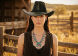 Load image into Gallery viewer, Black Embossed Leaf Western Cowboy Hat, Southwest Navajo Hand Stitched Cowgirl Hat, Vintage Ranch Rodeo Hat for Women