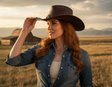 Load image into Gallery viewer, Dark Brown Western Cowboy Hat, Turquoise Stone Band Cowgirl Hat, Vintage Boho Rodeo Hat