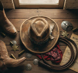 Load image into Gallery viewer, Vintage Distressed Western Cowboy Hat, Evil Eye Beaded Band Cowgirl Hat, Boho Ranch Rodeo Hat