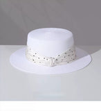 Load image into Gallery viewer, French polka dot flat top straw hat women's summer seaside vacation flat edge top hat sunshade straw sun protection hat foreign style