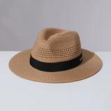 Load image into Gallery viewer, Straw hollow Panama straw hat men and women summer seaside vacation beach hat jazz hat sun visor top hat