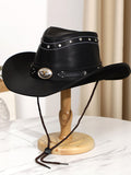 Load image into Gallery viewer, Men's And Women's Retro High Quality Leather Big Brim Big Cow Head Horse Riding Beach Sun Protection Sun Shade Western Cowboy Hat Sun Cool Hat