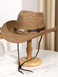 Load image into Gallery viewer, Men's And Women's Retro High Quality Leather Big Brim Big Cow Head Horse Riding Beach Sun Protection Sun Shade Western Cowboy Hat Sun Cool Hat
