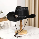 Load image into Gallery viewer, Men's And Women's Retro High Quality Leather Big Brim Big Cow Head Horse Riding Beach Sun Protection Sun Shade Western Cowboy Hat Sun Cool Hat