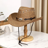 Load image into Gallery viewer, Men's And Women's Retro High Quality Leather Big Brim Big Cow Head Horse Riding Beach Sun Protection Sun Shade Western Cowboy Hat Sun Cool Hat