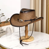 Load image into Gallery viewer, Men's And Women's Retro High Quality Leather Big Brim Big Cow Head Horse Riding Beach Sun Protection Sun Shade Western Cowboy Hat Sun Cool Hat