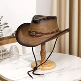 Load image into Gallery viewer, Men's And Women's Retro High Quality Leather Big Brim Big Cow Head Horse Riding Beach Sun Protection Sun Shade Western Cowboy Hat Sun Cool Hat