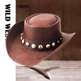 Load image into Gallery viewer, Men's And Women's Retro High Quality Leather Big Brim Big Cow Head Horse Riding Beach Sun Protection Sun Shade Western Cowboy Hat Sun Cool Hat