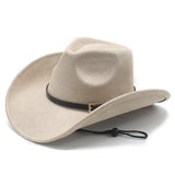 Load image into Gallery viewer, Tibetan Western Denim Hat Big Rim Hat Topper Hat Black Belt Accessories Autumn and Winter Imitation Suede Hat with Windproof Rope