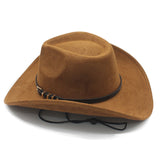 Load image into Gallery viewer, Tibetan Western Denim Hat Big Rim Hat Topper Hat Black Belt Accessories Autumn and Winter Imitation Suede Hat with Windproof Rope