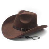 Load image into Gallery viewer, Tibetan Western Denim Hat Big Rim Hat Topper Hat Black Belt Accessories Autumn and Winter Imitation Suede Hat with Windproof Rope