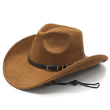 Load image into Gallery viewer, Tibetan Western Denim Hat Big Rim Hat Topper Hat Black Belt Accessories Autumn and Winter Imitation Suede Hat with Windproof Rope