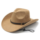 Load image into Gallery viewer, Tibetan Western Denim Hat Big Rim Hat Topper Hat Black Belt Accessories Autumn and Winter Imitation Suede Hat with Windproof Rope