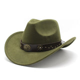 Load image into Gallery viewer, Army Green Western Cowboy Hat Tibetan Traveling Men's Tibetan Style Topper Hat Felt Hat Ethnic Style Traveling Women's Horse Riding Hat