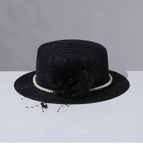 Load image into Gallery viewer, French pearl flower thousand gold feeling flat top top hat women's seaside vacation sunshade breathable straw hat summer sun protection sun hat