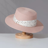 Load image into Gallery viewer, French polka dot flat top straw hat women's summer seaside vacation flat edge top hat sunshade straw sun protection hat foreign style