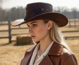 Load image into Gallery viewer, Vintage Distressed Brown Western Cowboy Hat, Retro Marbled Cowgirl Hat, Boho Rodeo Country Hat