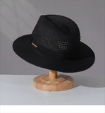 Load image into Gallery viewer, Straw hollow Panama straw hat men and women summer seaside vacation beach hat jazz hat sun visor top hat