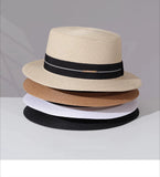 Load image into Gallery viewer, Big head circumference French flat top straw hat women's summer flat edge British retro small brim top hat sunshade sun protection hat vacation men