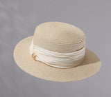 Load image into Gallery viewer, Straw flat top hat women's summer seaside beach sunshade sunscreen straw hat pleated photo good-looking simple sun hat