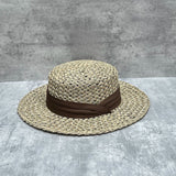 Load image into Gallery viewer, Old money flavor strong summer big eaves natural salty grass woven flat top sun hat French retro straw hat female film artifact