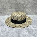Load image into Gallery viewer, Old money flavor strong summer big eaves natural salty grass woven flat top sun hat French retro straw hat female film artifact