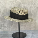 Load image into Gallery viewer, French vacation straw hat women's salty straw woven concave top top hat summer sun protection visor retro versatile casual beach hat