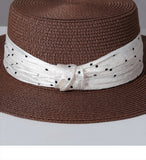 Load image into Gallery viewer, French polka dot flat top straw hat women's summer seaside vacation flat edge top hat sunshade straw sun protection hat foreign style