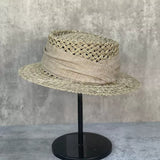 Load image into Gallery viewer, French vacation straw hat women's salty straw woven concave top top hat summer sun protection visor retro versatile casual beach hat