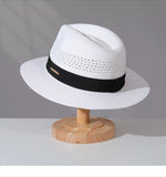 Load image into Gallery viewer, Straw hollow Panama straw hat men and women summer seaside vacation beach hat jazz hat sun visor top hat