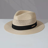 Load image into Gallery viewer, Straw hollow Panama straw hat men and women summer seaside vacation beach hat jazz hat sun visor top hat