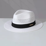 Load image into Gallery viewer, Straw hollow Panama straw hat men and women summer seaside vacation beach hat jazz hat sun visor top hat