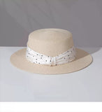 Load image into Gallery viewer, French polka dot flat top straw hat women's summer seaside vacation flat edge top hat sunshade straw sun protection hat foreign style
