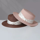 Load image into Gallery viewer, French polka dot flat top straw hat women's summer seaside vacation flat edge top hat sunshade straw sun protection hat foreign style