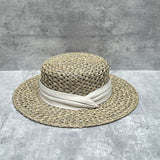 Load image into Gallery viewer, Old money flavor strong summer big eaves natural salty grass woven flat top sun hat French retro straw hat female film artifact