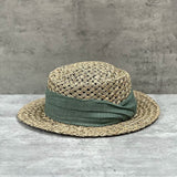 Load image into Gallery viewer, French vacation straw hat women's salty straw woven concave top top hat summer sun protection visor retro versatile casual beach hat