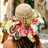 Load image into Gallery viewer, French Elegant Hats | Boho Ethnic Printed Hollow Crochet Floppy Wide Brim Bucket Sun Hat