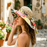 Load image into Gallery viewer, French Elegant Hats | Boho Ethnic Printed Hollow Crochet Floppy Wide Brim Bucket Sun Hat