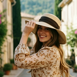 Load image into Gallery viewer, French Elegant Hats | Lazy French Vintage Brown Satin Band Soft Floppy Wide Brim Straw Sun Hat
