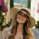 Load image into Gallery viewer, French Elegant Hats | Lazy French Vintage Brown Satin Band Soft Floppy Wide Brim Straw Sun Hat