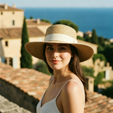 Load image into Gallery viewer, French Elegant Hats | Classic White Satin Band Flat Top Wide Brim Straw Sun Hat
