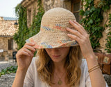 Load image into Gallery viewer, French Elegant Hats | Boho Colorful Mixed Yarn Handmade Hollow Crochet Wavy Wide Brim Bucket Sun Hat
